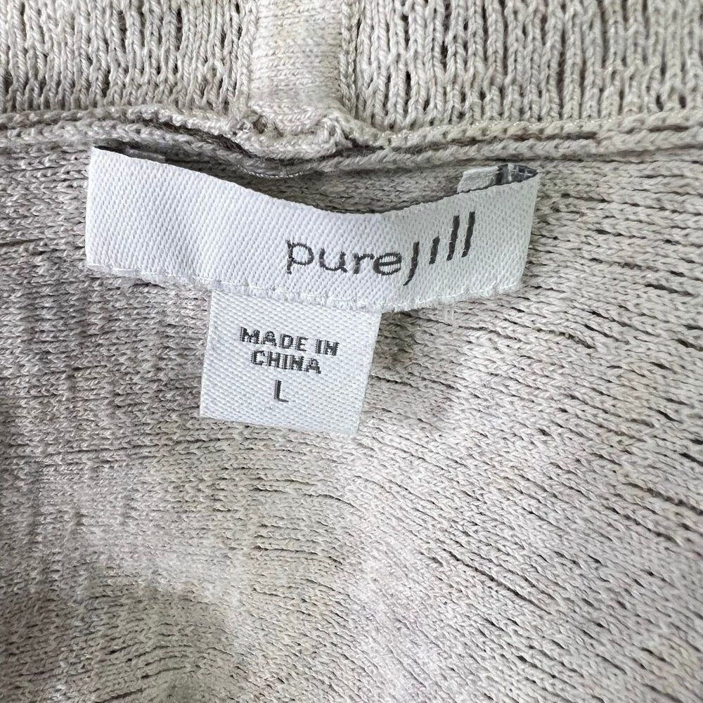 J. Jill Pure Jill  Birch Bark Print Beige Open Front Cardigan Sweater Large - Picture 2 of 10